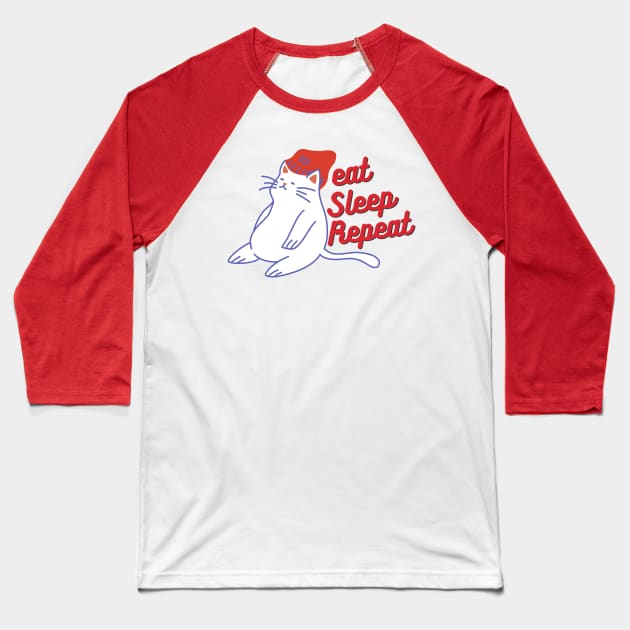 eat sleep repeat cat Baseball T-Shirt by T-Vinci